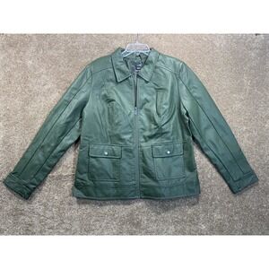 Dennis Basso Women's Size Large - Green Faux Leather Jacket Full Zip New